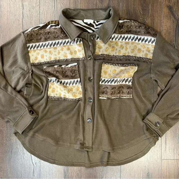 La Miel patch fleece shacket (NWOT) SZ MED - Picture 5 of 5